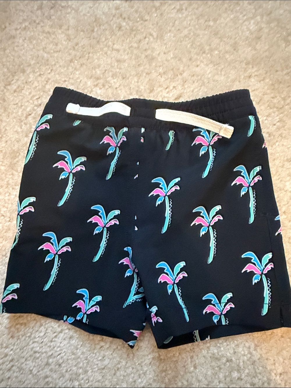 chubbies Toddler Black Swim Shorts with Teal and Pink Palm Print